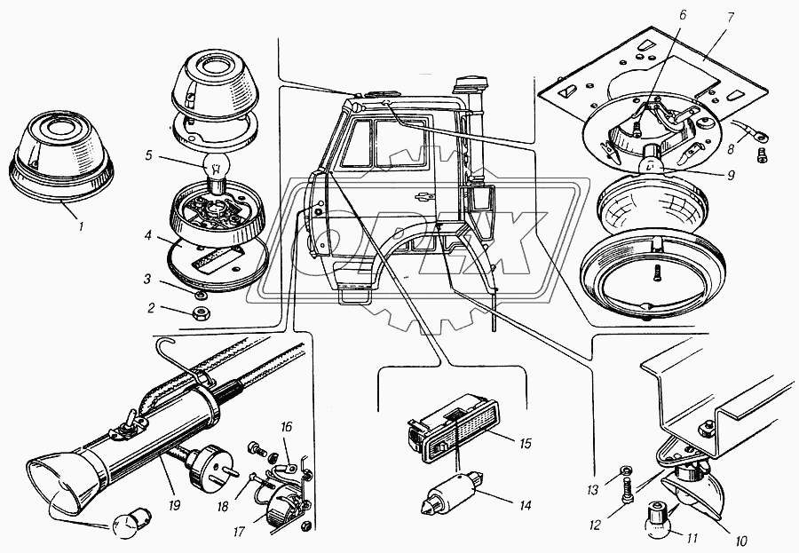Установка приборов освещения на кабине