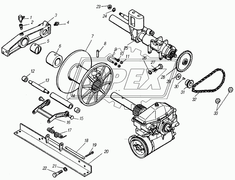 Тросоукладчик лебедки, барабан троса и поперечина