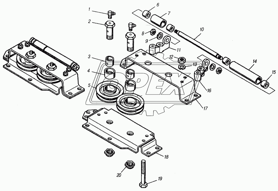 Ролики, направляющие трос лебедки в сборе