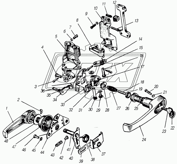 Ручка, замок, привод замка, фиксатор двери