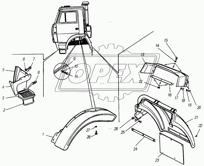 Крыло и брызговик, подножка