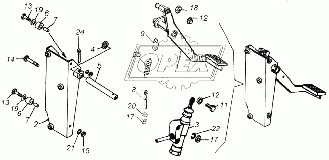 Педаль сцепления с кронштейном и главным цилиндром