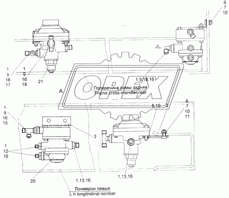 Установка клапанов управления тормозами прицепа