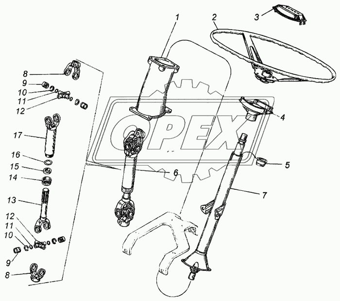 Колесо рулевое, вал карданный и колонка