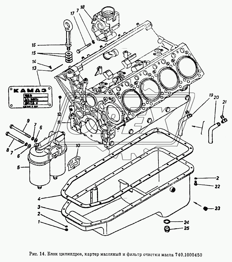 Блок цилиндров, картер масляный и фильтр очистки масла