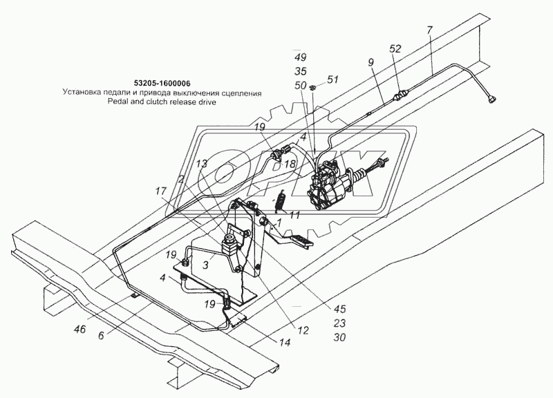 Установка педали и привода выключения сцепления 3