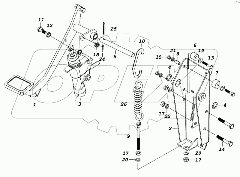 Педаль сцепления с кронштейном и главным цилиндром