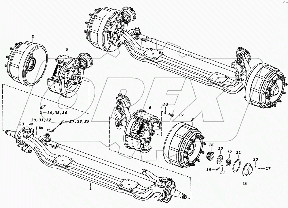 Ось передняя с тормозами
