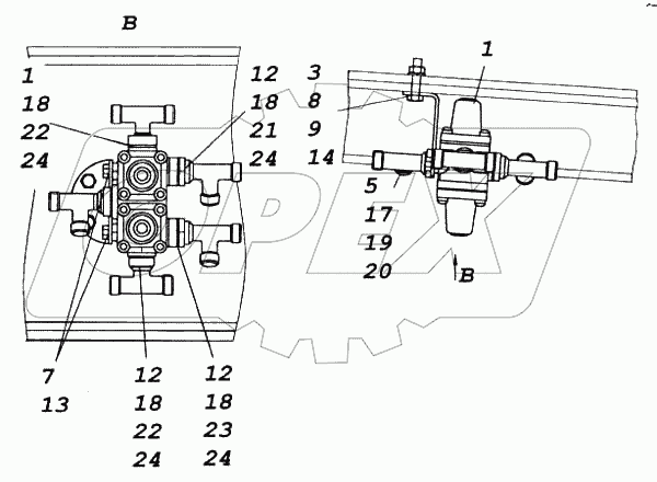 Установка четырехконтурного защитного клапана