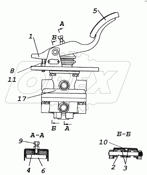 Кран тормозной двухсекционный с педалью