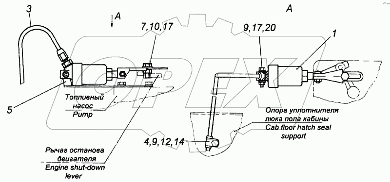 Установка цилиндра выключения подачи топлива