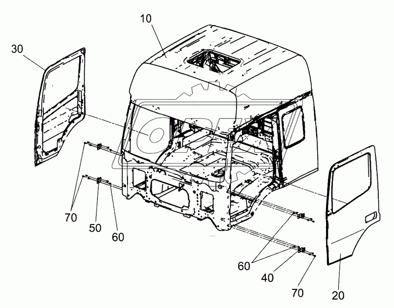 0000-5000014 Каркас кабины окрашенный с дверями