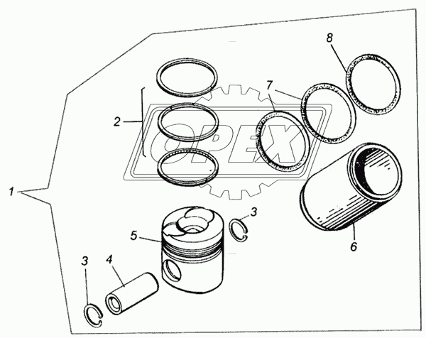 Гильза цилиндра с поршнем, пальцем, кольцами (комплекты для запасных частей 53215, 54115, 55111, 65115)