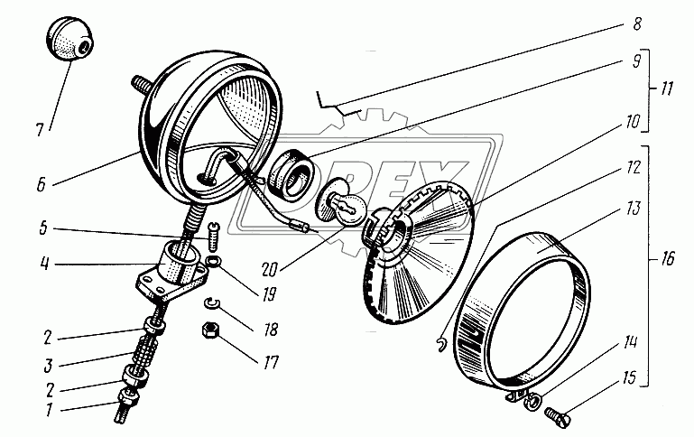 Фара поворотная ФГ16-3711000