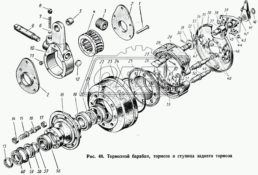 Тормозной барабан, тормоза и ступица заднего колеса