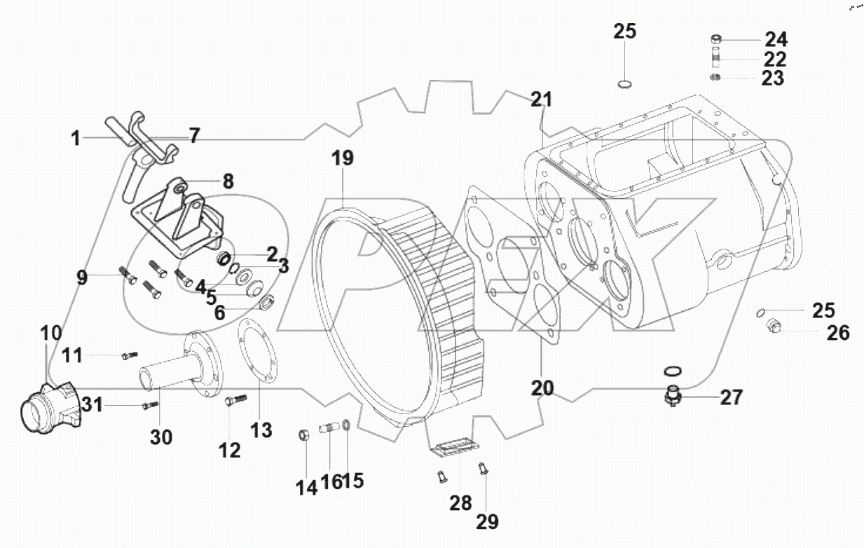  Clutch and transmission housing assembly