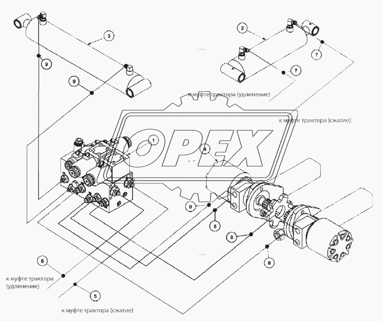 Чертеж гидравлики тележки(Стандартная конфигурация - A8000-04)