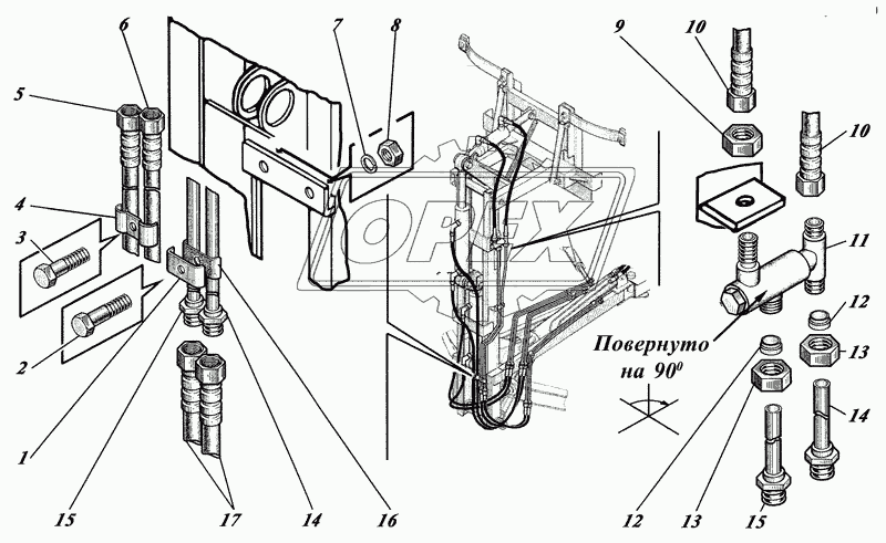 Монтаж гидросистемы на манипуляторе 3