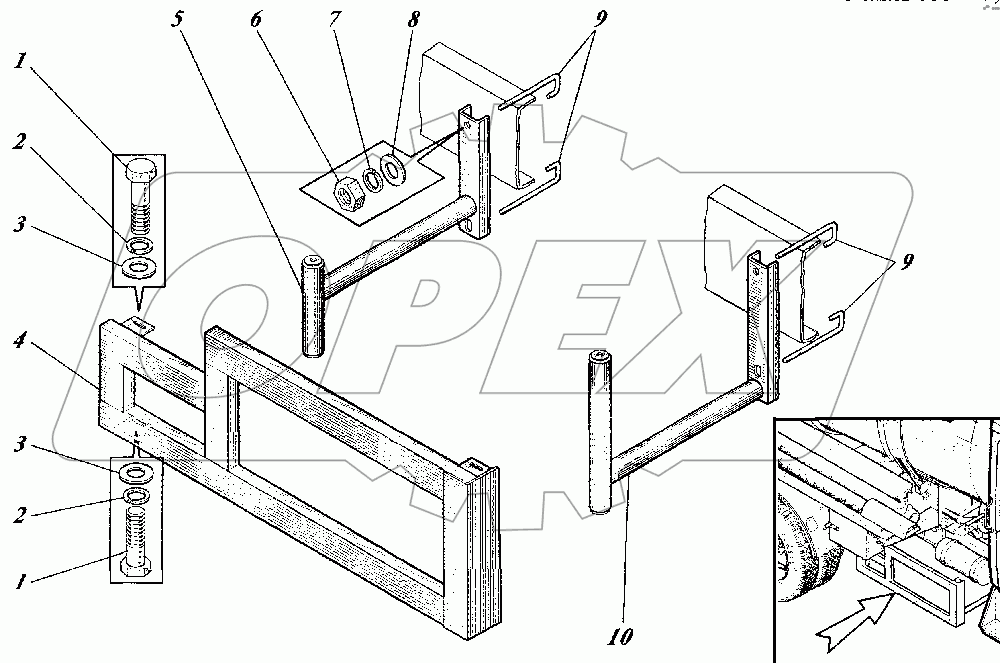 Установка боковой защиты КО-520.05.00.000