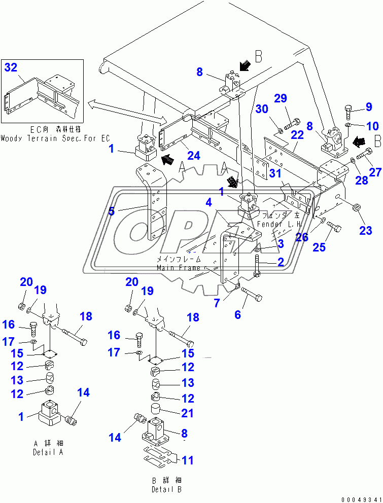  ROPS BRACKET (WOODY TERRAIN SPEC.)(37822-)