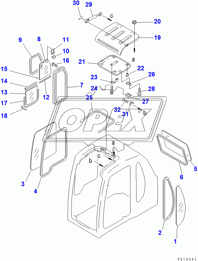  OPERATOR'S CAB (WINDOW AND ROOF VENTILATOR)(80001-90129)