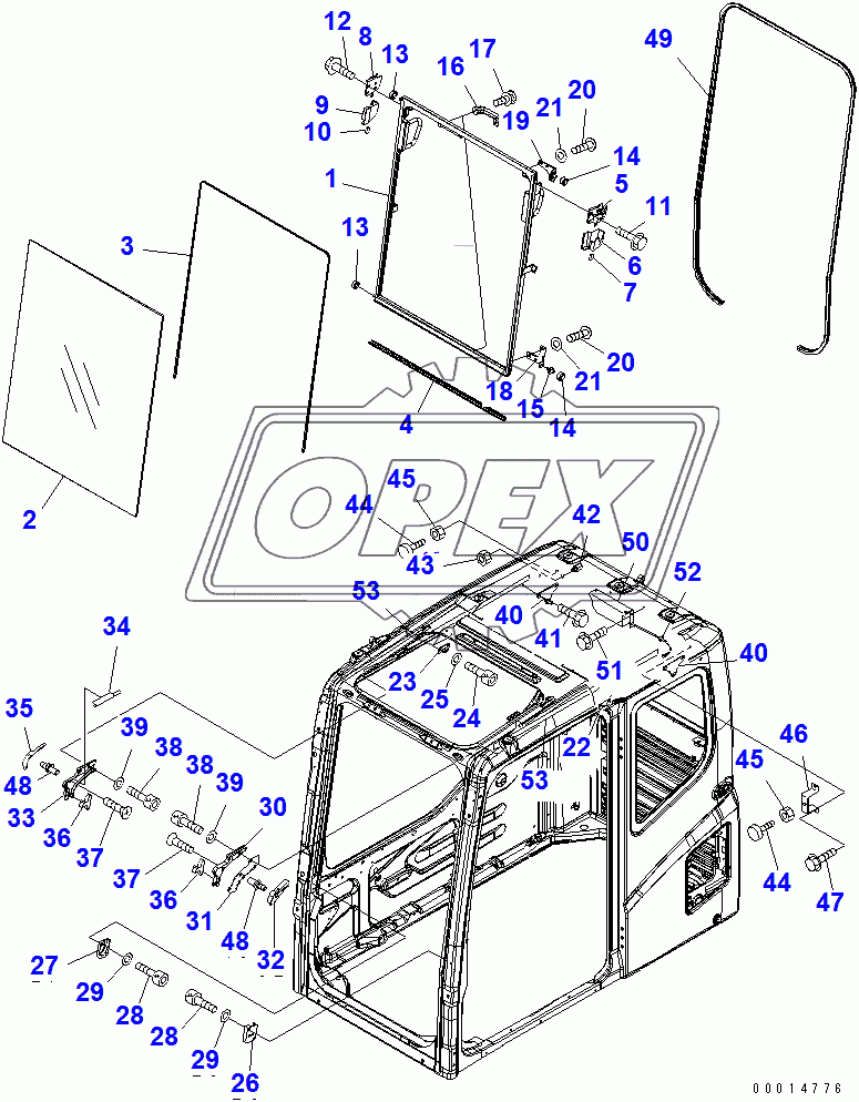  OPERATOR'S CAB (FRONT WINDOW)(200001-202848)