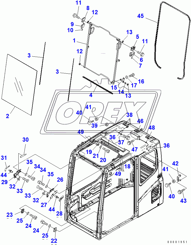 OPERATOR'S CAB (FRONT WINDOW)(202849-203012)