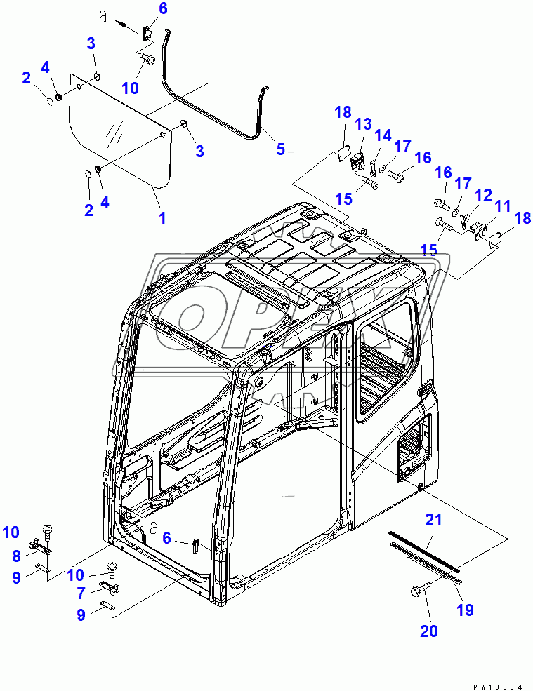  OPERATOR'S CAB (FRONT LOWER WINDOW)(200001-250000)