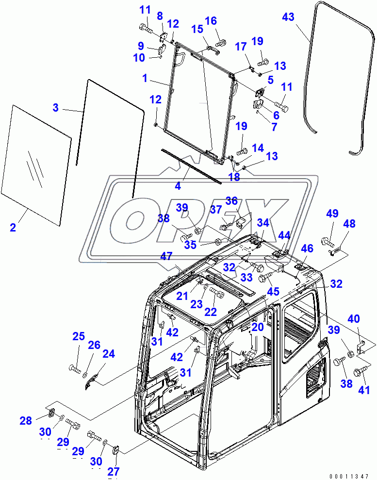  FLOOR FRAME (OPERATOR'S CAB) (FRONT WINDOW)(250001-258418)