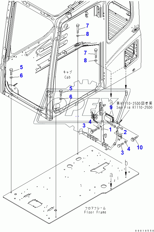  FLOOR FRAME (OPERATOR'S CAB) (CLAMP AND BOLT) (12V CONVERTER)(250001-254469)