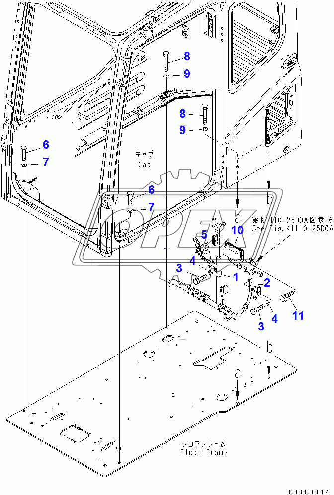  FLOOR FRAME (OPERATOR'S CAB) (CLAMP AND BOLT) (12V CONVERTER)(254470-)