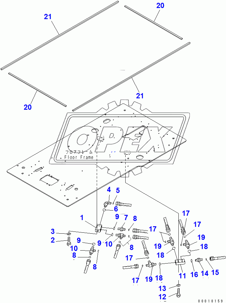 FLOOR FRAME (OPERATOR'S CAB) (PT BLOCK AND SEAL) (2 ACTUATOR)(250001-)