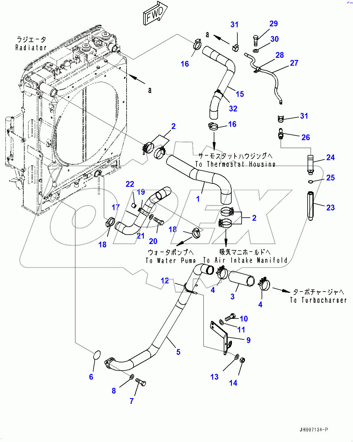  Cooling System, Aftercooler Piping (400001-)