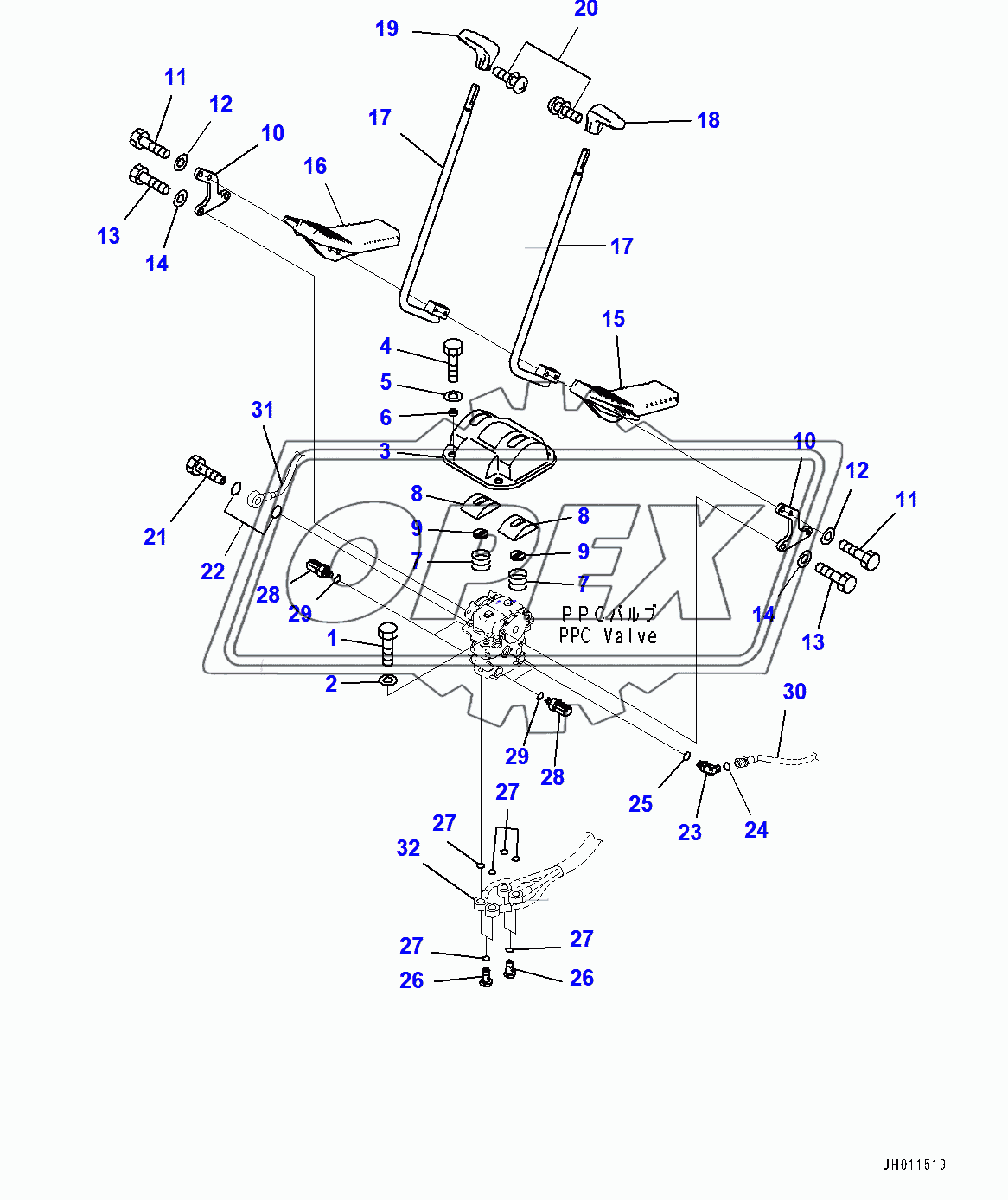  Cab, Floor, Travel Control Lever (400505-)