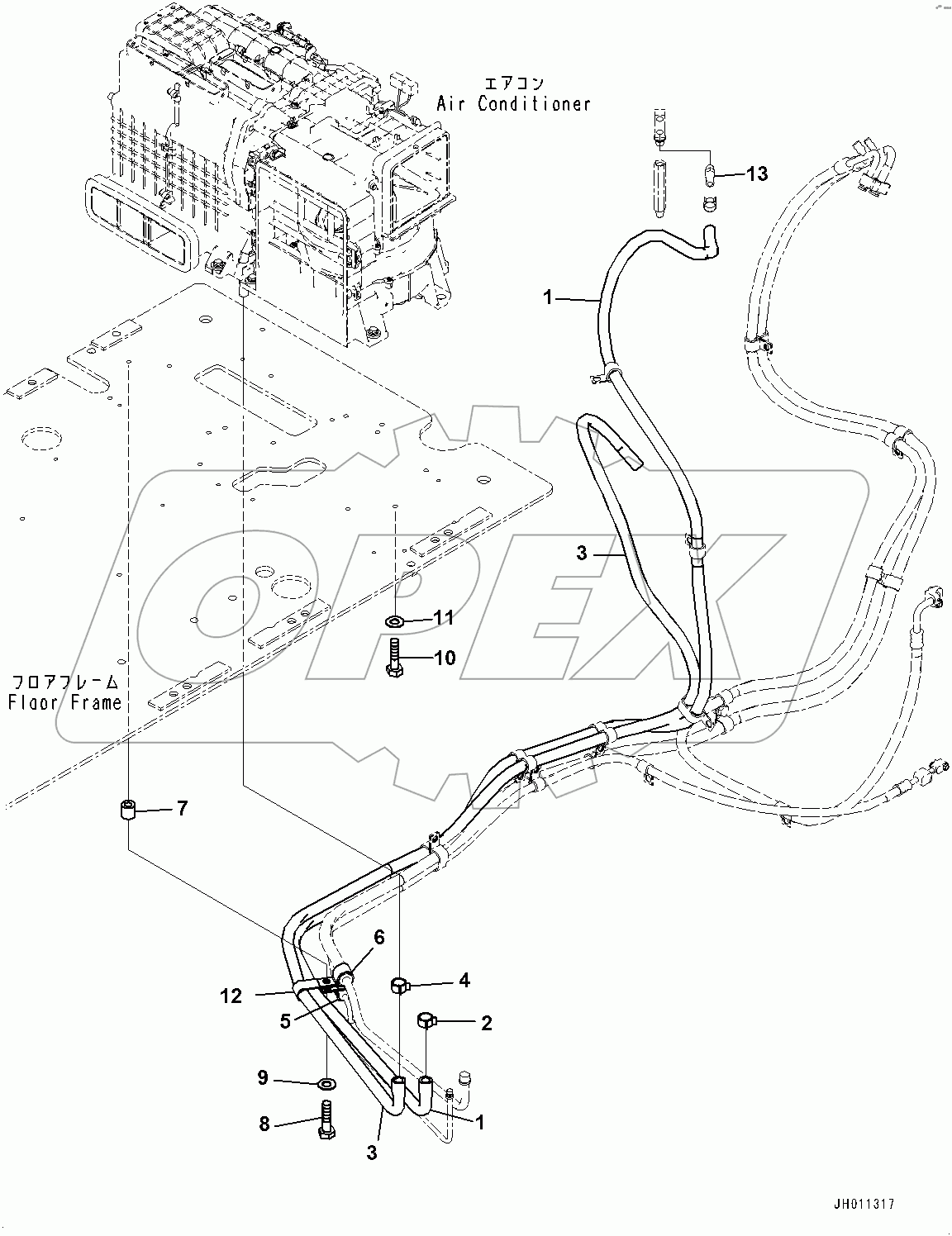  Cab, Floor, Heater Piping (#100001-)