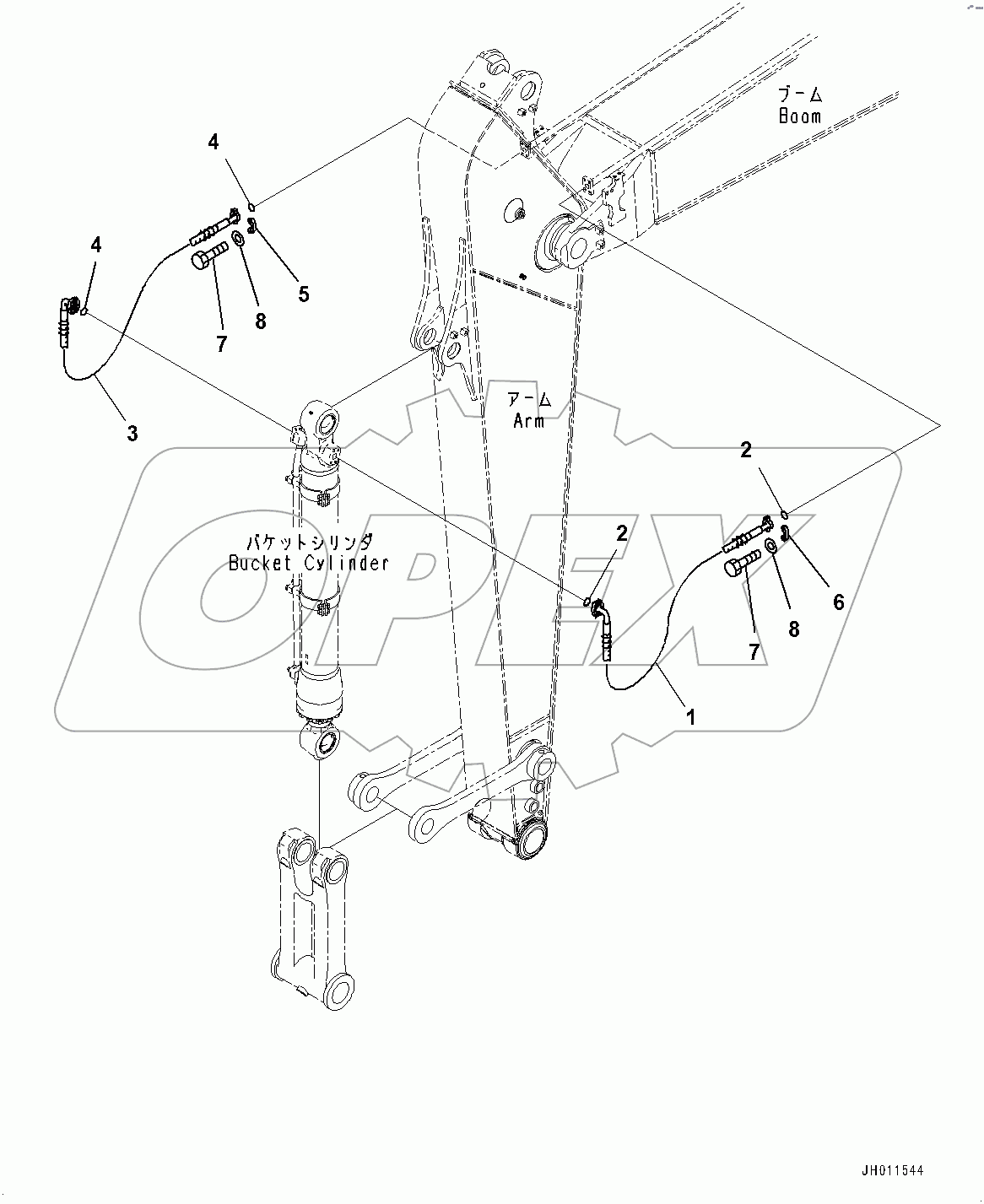  Arm, Bucket Cylinder Hose (#100002-)