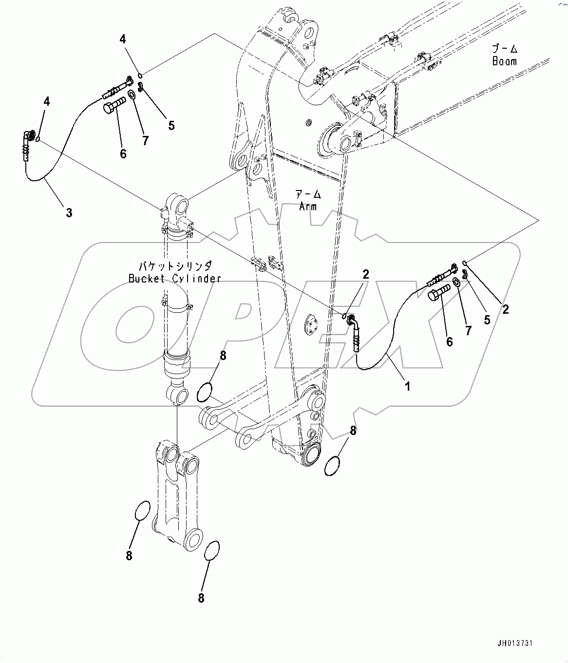  Arm, Bucket Cylinder Hose (#100001-)