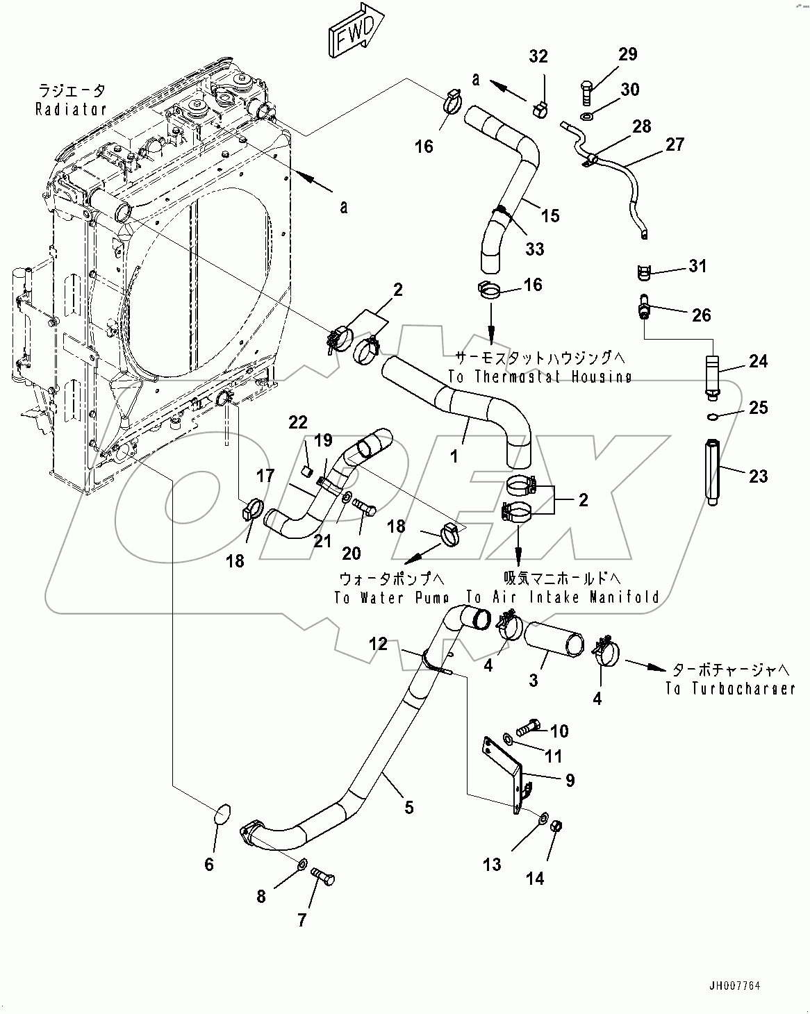  Cooling System, Aftercooler Piping (#100001-)