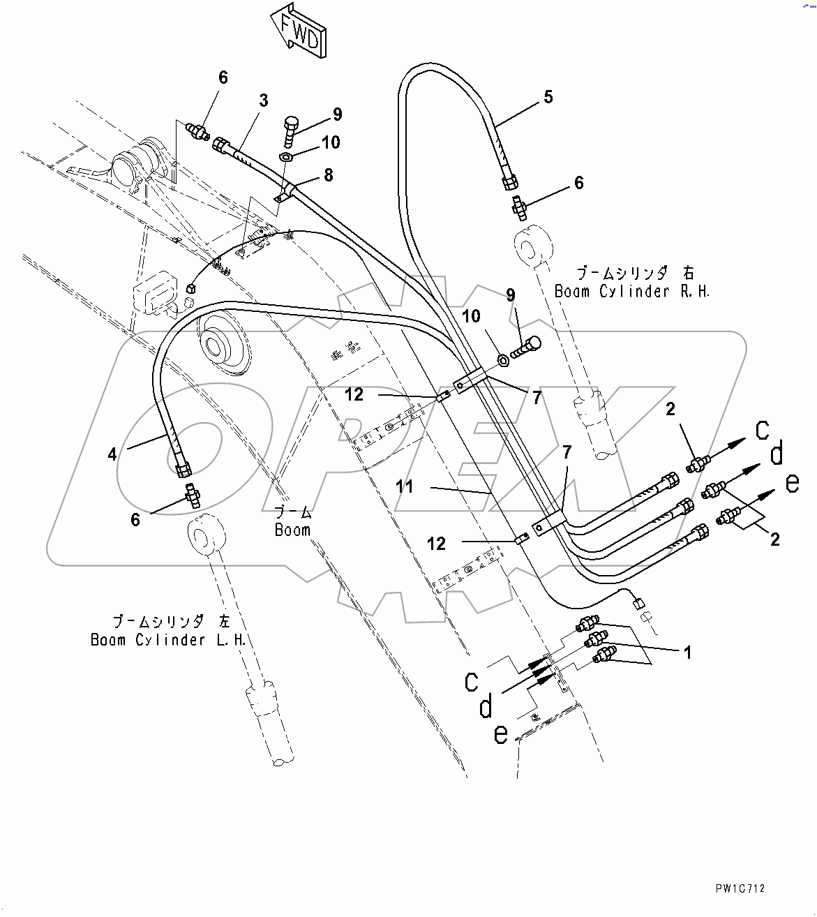  Boom, Lubrication Piping (#100001-)