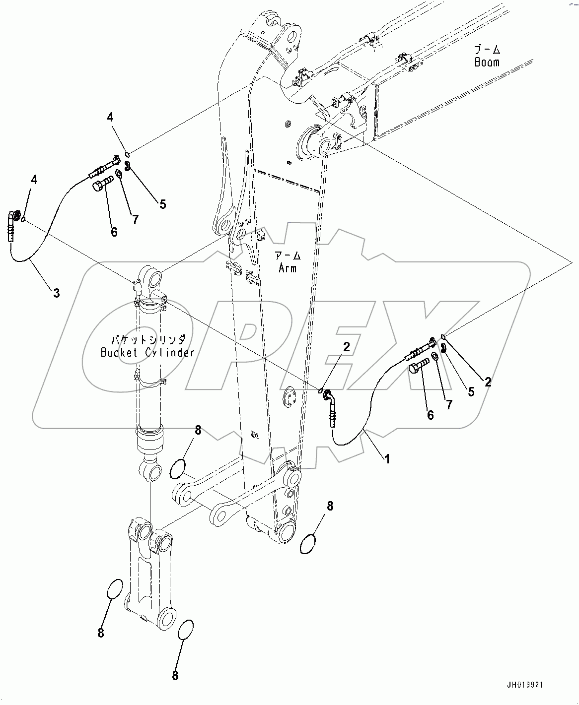  Arm, Bucket Cylinder Hose (#100001-)