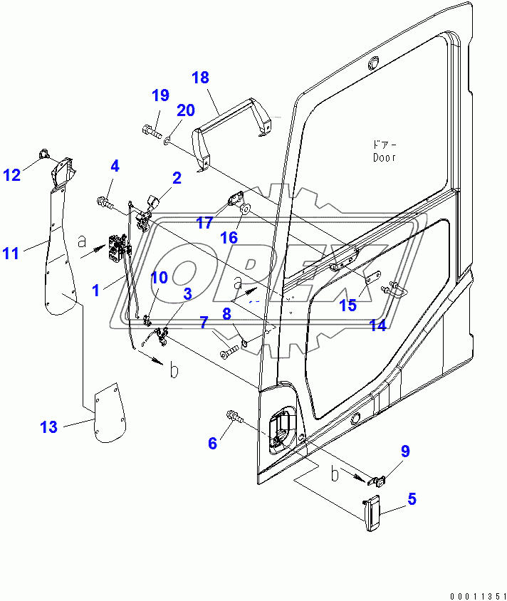  FLOOR FRAME (OPERATOR'S CAB) (DOOR LOCK) (-40ЯC SPEC. AND COLD WEATHER A SPEC.)