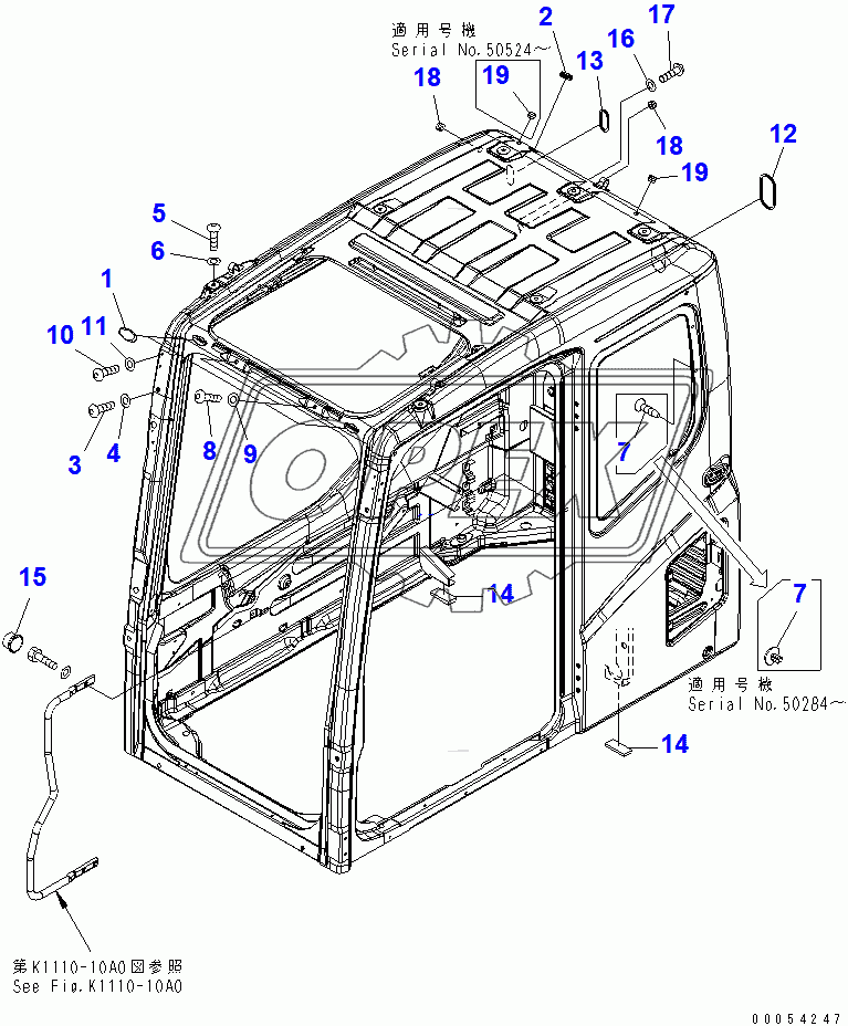  FLOOR FRAME (OPERATOR'S CAB) (PLUG BOLT) (-40ЯC SPEC. AND COLD WEATHER A SPEC.)