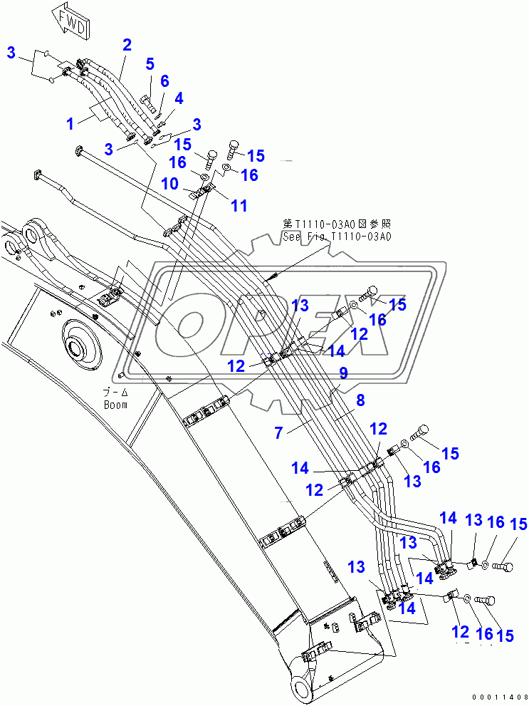  BOOM (ARM CYLINDER PIPING)(50001-52445)