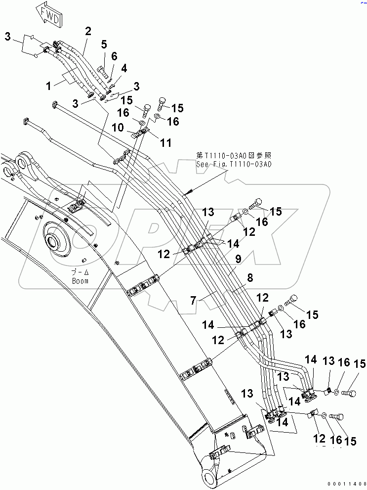  BOOM (ARM CYLINDER PIPING)(#50001-52445)