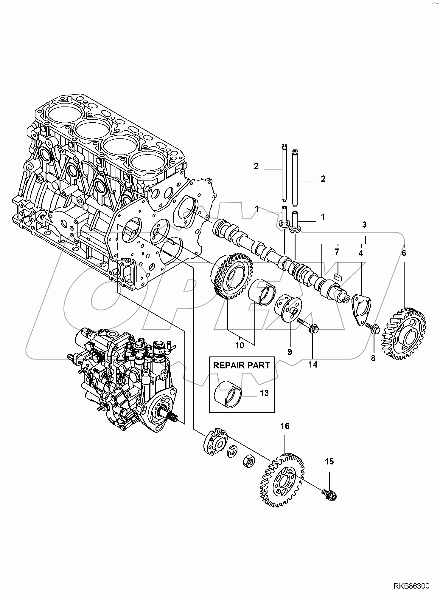  ENGINE, WITH CANOPY, CAMSHAFT AND IDLE GEARSHAFT