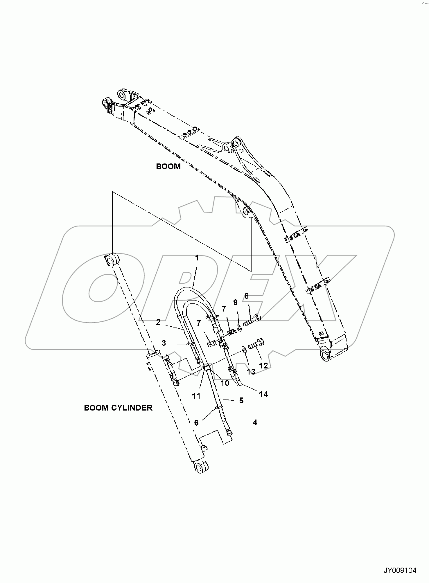  BOOM, WITH ATTACHMENT LINE, BOOM CYLINDER PIPING