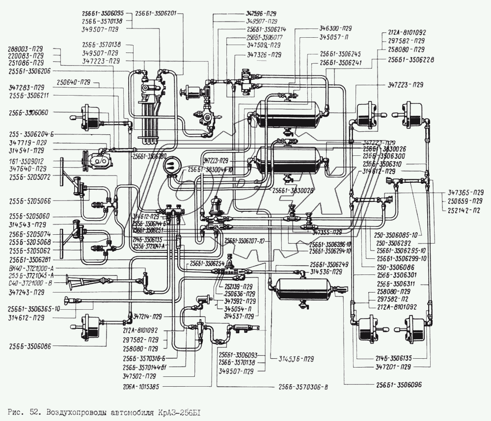 Воздухопроводы автомобиля КрАЗ-256Б1