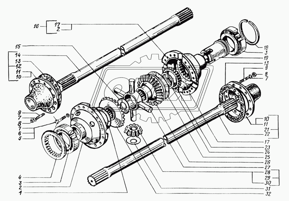 Межколесный дифференциал заднего моста и полуоси заднего моста