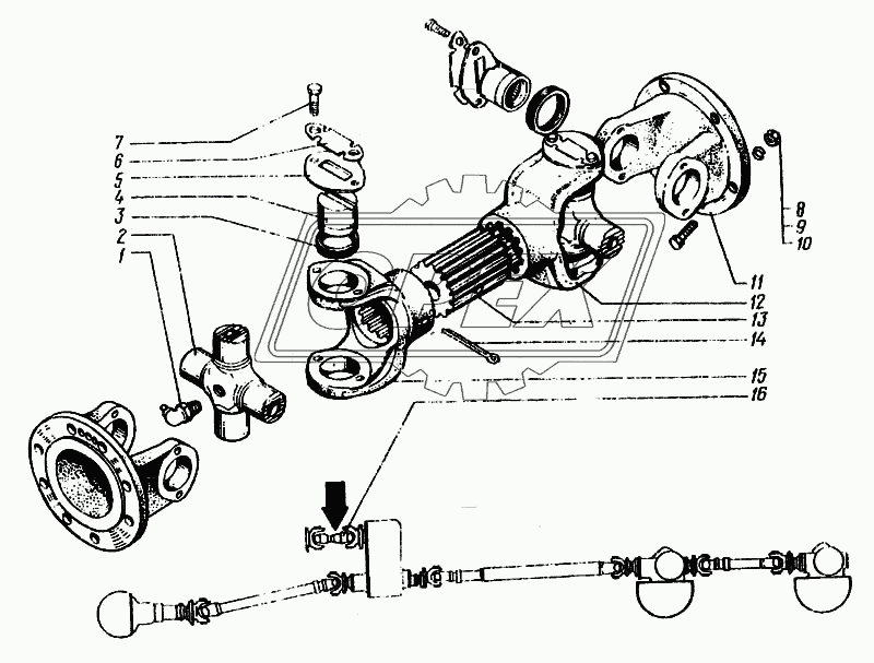 Вал карданный привода раздаточной коробки