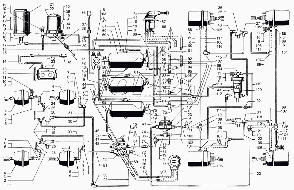 Воздухопроводы и аппараты тормозной системы с АБС